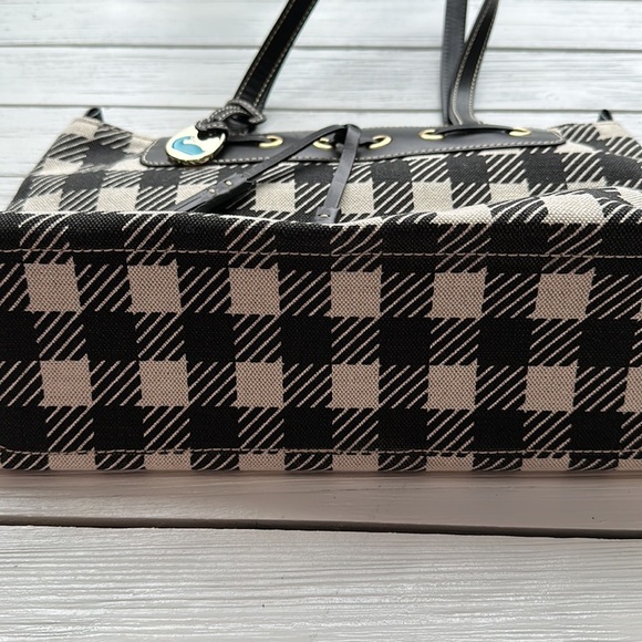 NWOT Dooney & Bourke Large Tassel Zip Top Bag Black Off White Check - Picture 7 of 11